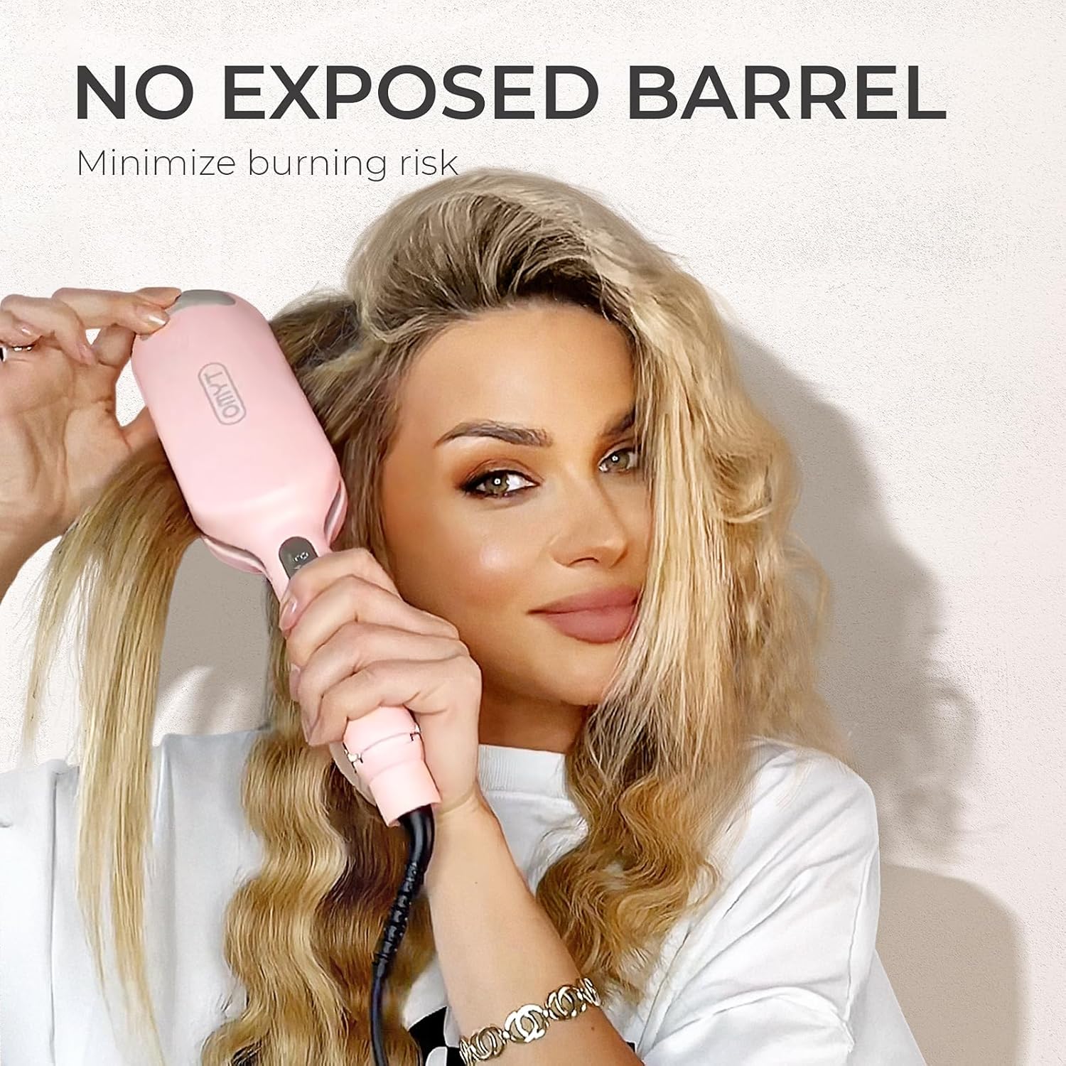 Waver Curling Iron Hair Crimper TYMO ROVY Beach Waves Curling Wand Ionic Deep Waver Hair Curler Tool with Ceramic 3 Barrel for Women Dual Voltage Anti Scald Easy to Use 1.25 Inch Pink